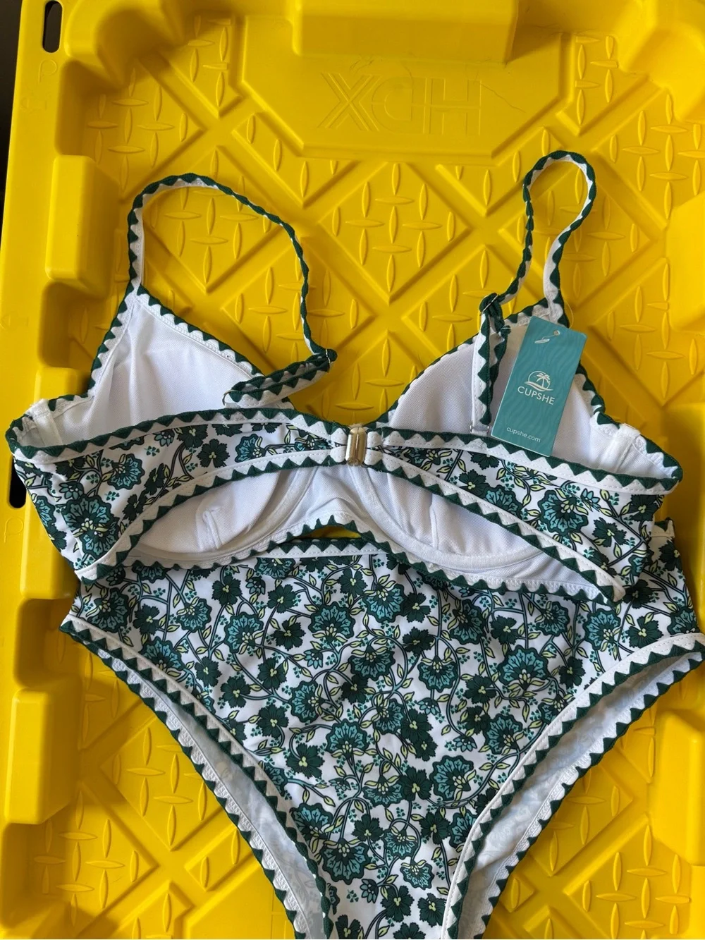 Cupshe White & Green Floral High-Waist Bikini Set